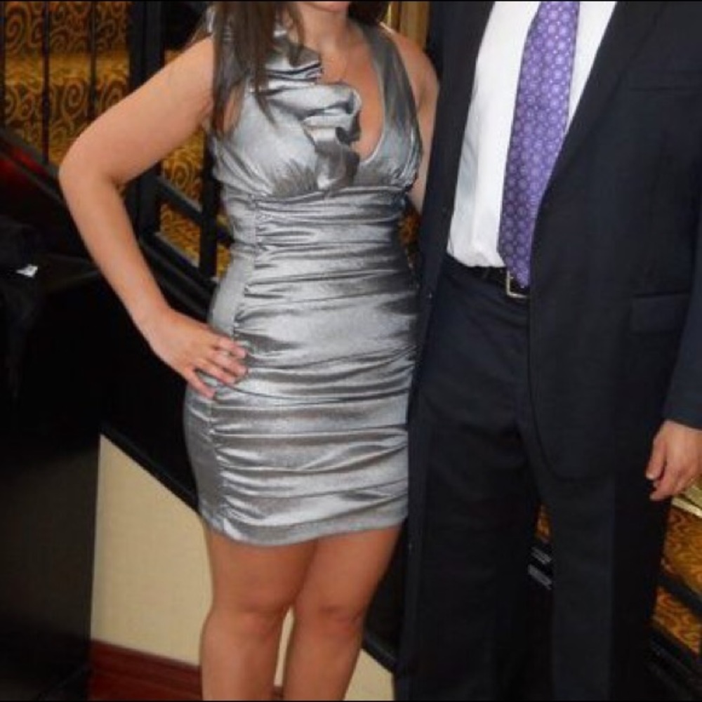 Silver Jessica McClintock cocktail dress